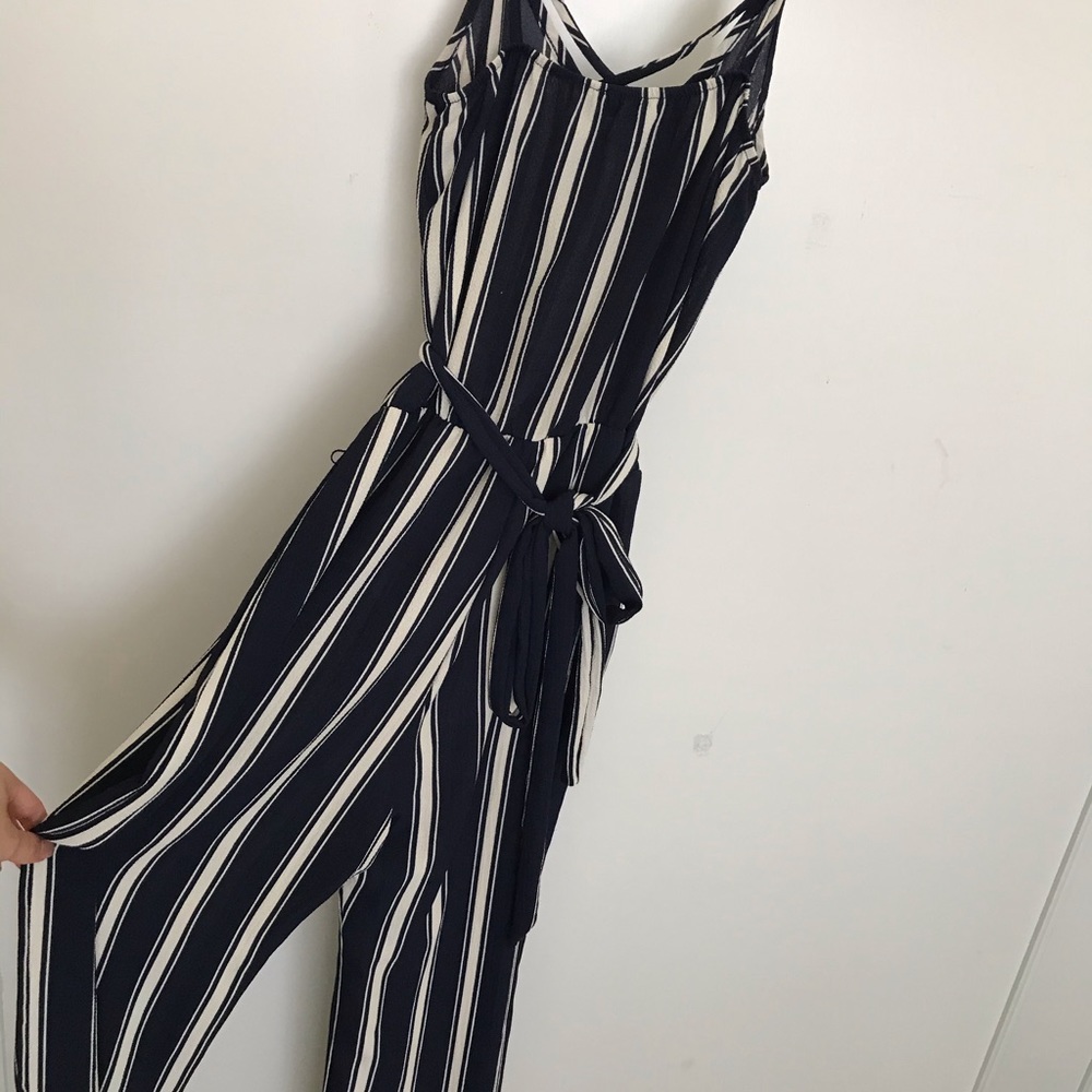 Navy Blue and White Striped Jumpsuit